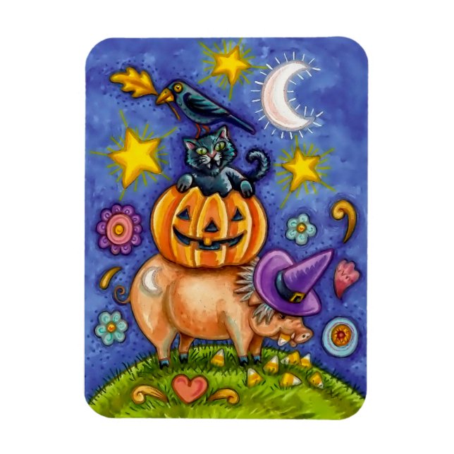 Flexible Halloween Magnet avec Citrouille de chat et cochon (Vertical)