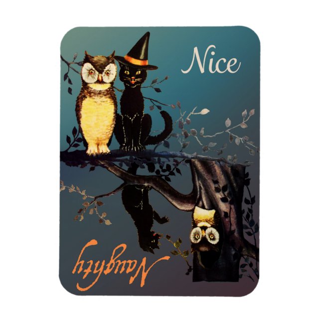Flexible Halloween Naughty ou Nice Magnet | Chat et hibou (Vertical)