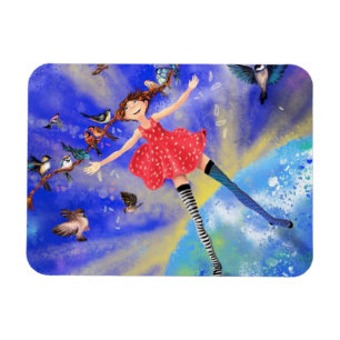 Flexible Happy Girl and Birds Magnet - Peinture