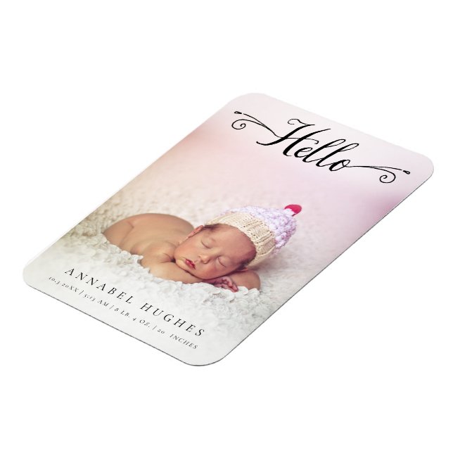 Flexible Hello New Baby Girl Boy Personnalisé Photo Magnet (Côté Gauche)