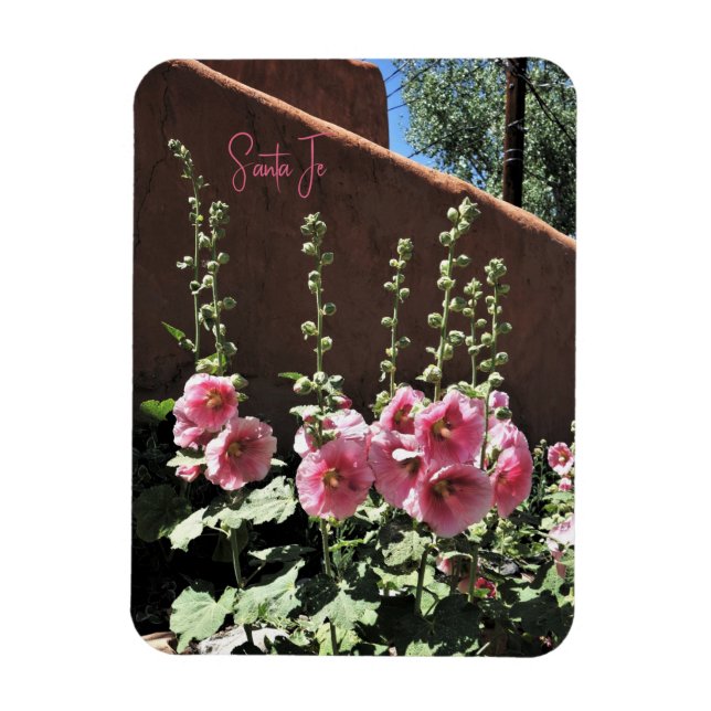 Flexible Hollyhocks et Adobe Père Noël Fe New Mexico Magnet (Vertical)