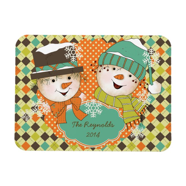 Flexible Jacquard Snowmen Holiday 2 Magnet Flexi personnali (Horizontal)