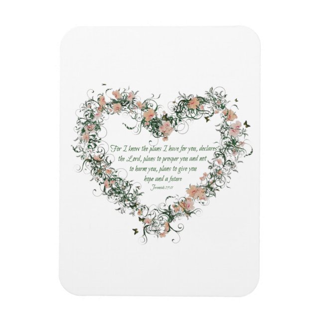 Flexible Jeremiah 29:11 Magnet de coeur floral (Vertical)