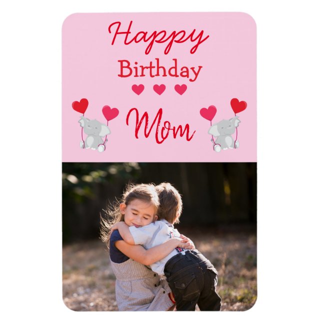 Flexible Joyeux Anniversaire Maman Éléphant Photo Magnet (Vertical)