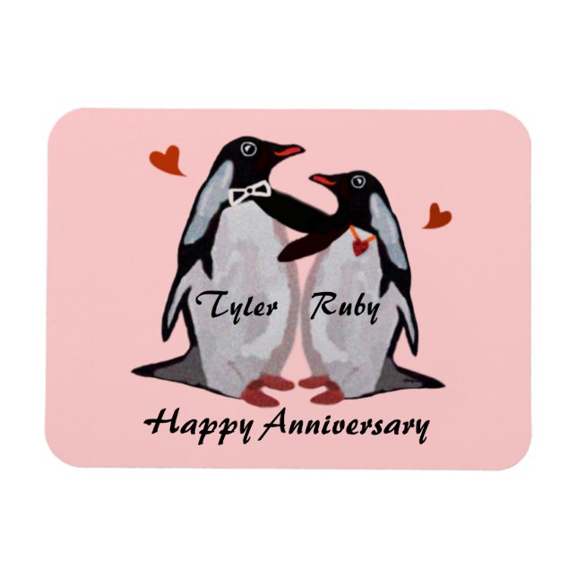 Flexible Joyeux Anniversaire Penguin Love Premium Magnet (Horizontal)