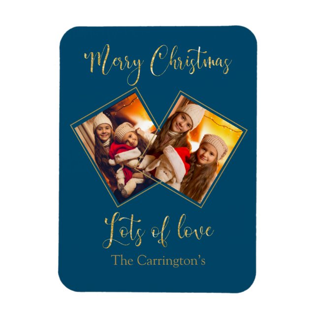 Flexible Joyeux Noël Gold Nom photo Blue Magnet (Vertical)