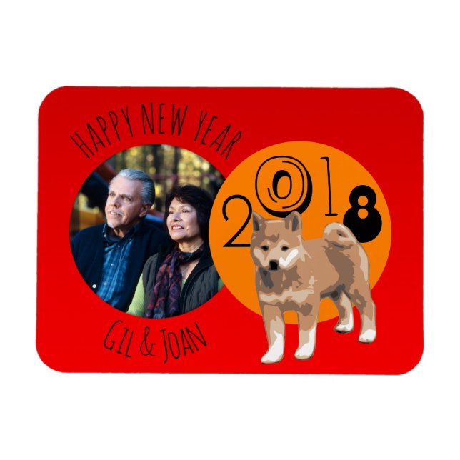 Flexible Joyeux Nouvel An Chien 2018 cadre Magnet photo (Horizontal)