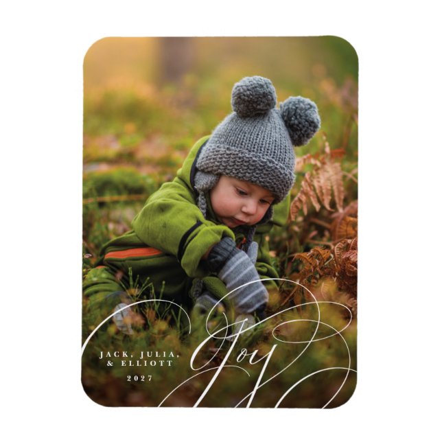 Flexible Joyful Script Happy Photo Holiday Magnet (Vertical)