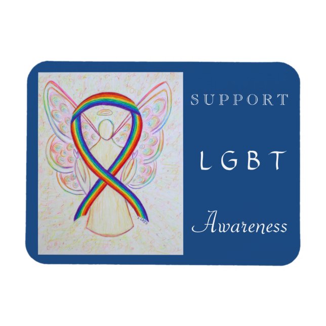 Flexible LGBT Rainbow Awareness Ribbon Angel Magnet (Horizontal)
