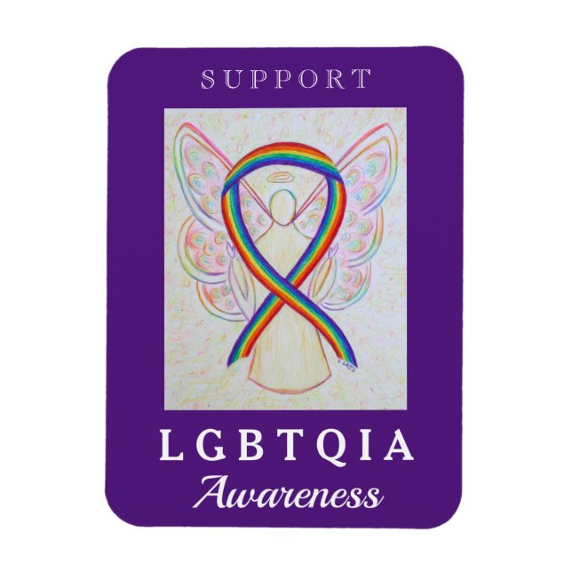 Flexible LGBT Rainbow Awareness Ribbon Angel Magnet (Vertical)