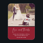 Flexible Love and Thanks Red Wedding Photo Magnet<br><div class="desc">Share your favorite wedding photo with your wedding guests,  friends,  family and wedding party with these custom photo magnets in our "love and thanks" design. Customize with your photo,  custom message and names.</div>