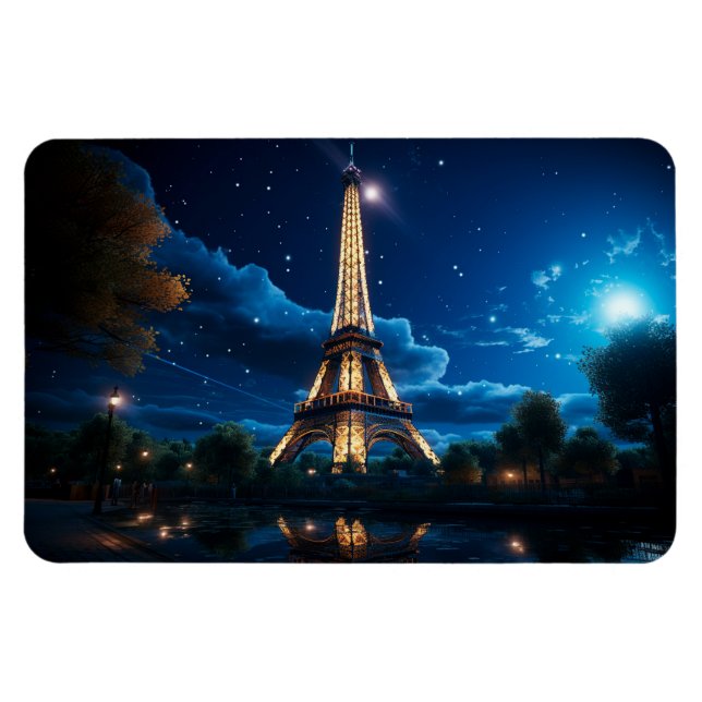 Flexible Lumière Sur La Lune Sur Paris Magnet (Horizontal)