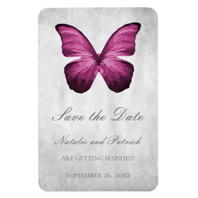 Flexible Magenta Butterfly Save the Date Magnet (Vertical)