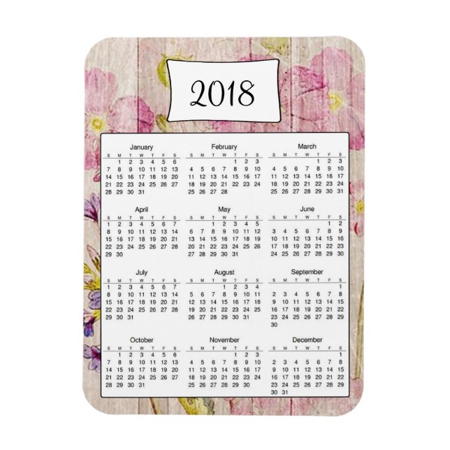 Flexible Magnet 2018 Rustique Floral Wood Calendar (Vertical)