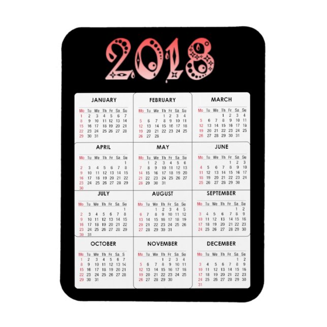 Flexible Magnet Calendrier 2018 rouge (Vertical)