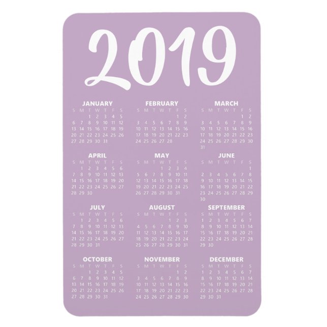 Flexible Magnet Calendrier 2019 - Bébé pourpre (Vertical)