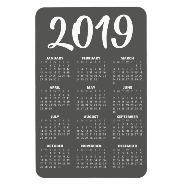 Flexible Magnet Calendrier 2019 - gris foncé (Vertical)