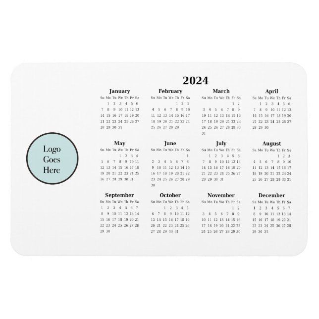Flexible Magnet Calendrier mensuel 2024 avec logo d'entrepr (Horizontal)