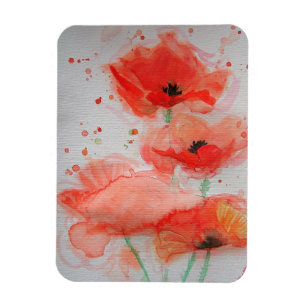 Flexible Magnet d'art floral au pavot rouge aquarelle