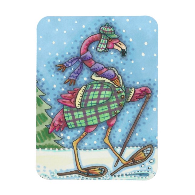 FLEXIBLE MAGNET DE FLAMANT ROSE ROSE DE NEIGE HIVER (Vertical)