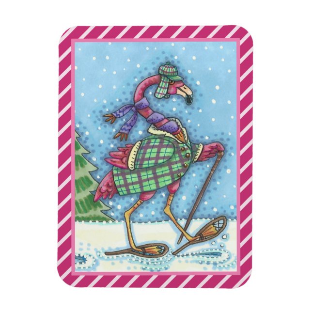 FLEXIBLE MAGNET DE FLAMANT ROSE ROSE DE NEIGE HIVER (Vertical)