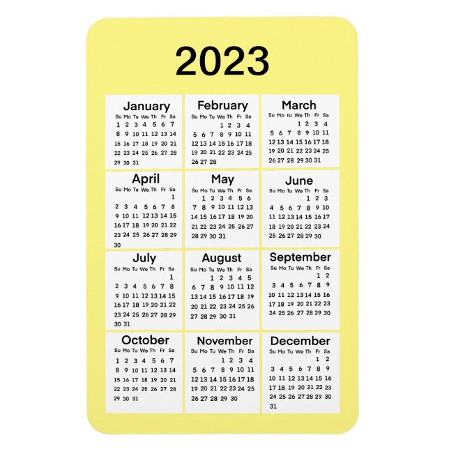 Flexible Magnet du mini calendrier jaune 2023 (Vertical)