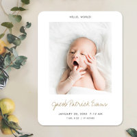 Magnet faire-part de naissance avec script or mode