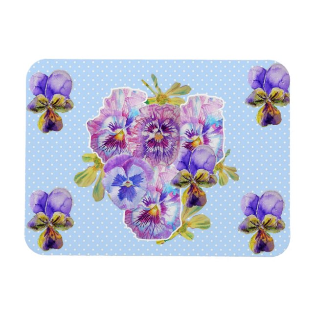 Flexible Magnet Fleur Bleue Tache Rose Pansy Chic Démodé (Horizontal)
