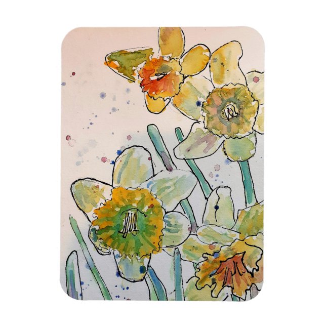Flexible Magnet Fleurs De Narcisse Jaune Aquarelle (Vertical)