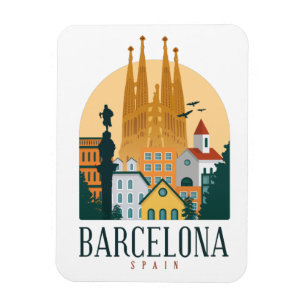 Flexible Magnet photo Vintage de Barcelone Espagne Skyline