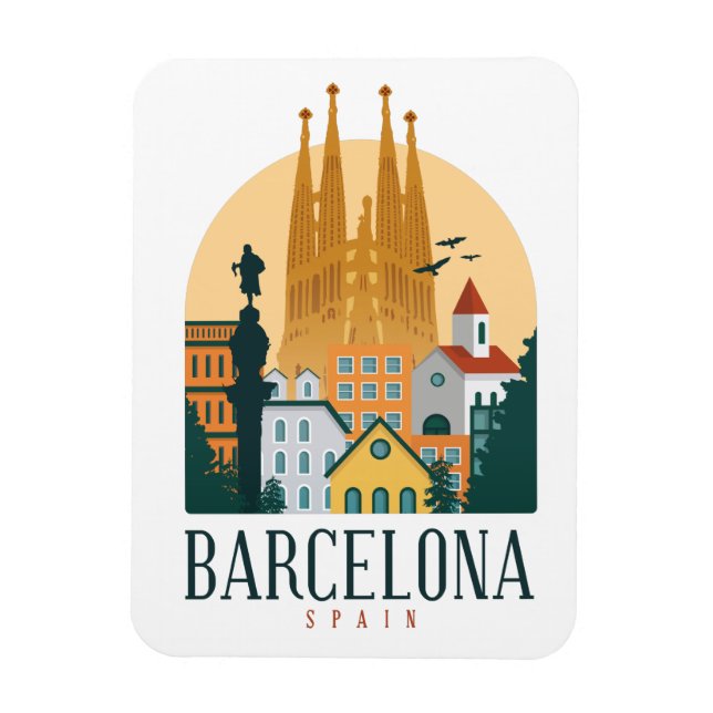 Flexible Magnet photo Vintage de Barcelone Espagne Skyline (Vertical)