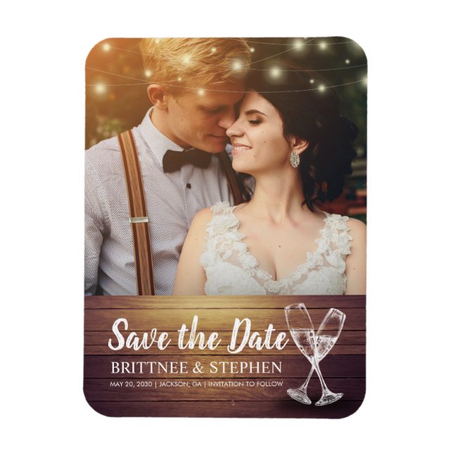 Flexible Mariage Enregistrer La Date Photo Magnet Champagne (Vertical)