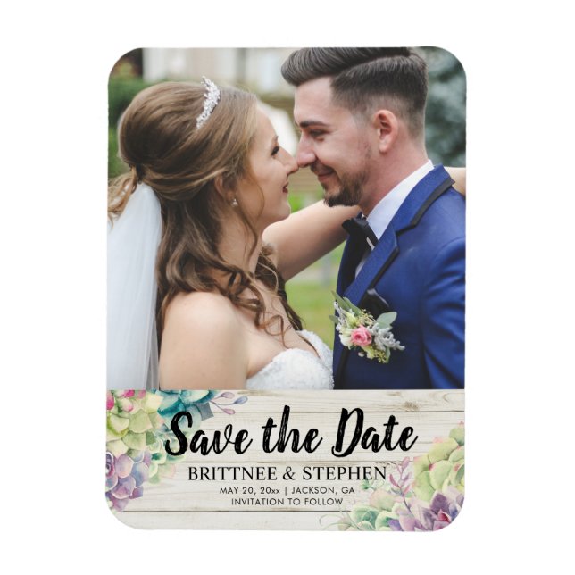 Flexible Mariage Enregistrer La Date Photo Magnet Succulent (Vertical)
