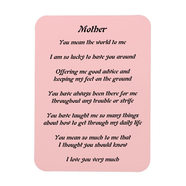 Flexible Mathers Poem Magnet (Vertical)