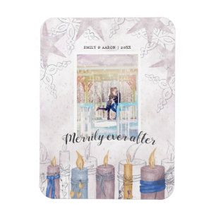 Flexible merrily ever after pastel holiday photo magnet