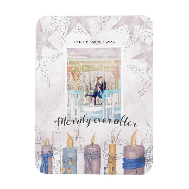 Flexible merrily ever after pastel holiday photo magnet (Vertical)