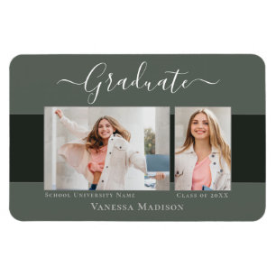 Flexible Moderne Elegant 2 Photo Grad Magnet Faire-part