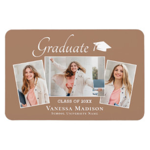 Flexible Moderne Elegant 3 Photo Grad Magnet Faire-part
