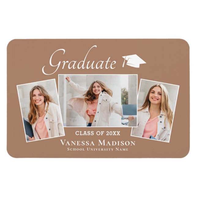 Flexible Moderne | Elegant 3 Photo Grad Magnet Faire-part (Horizontal)