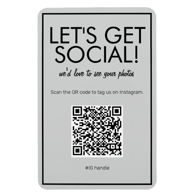 Flexible Moderne Gris Social Média QR Code Magnet (Vertical)