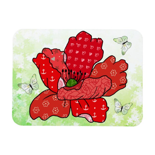 Flexible Mohn et Schmetterlinge Magnet (Horizontal)