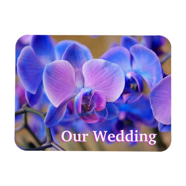Flexible Notre Mariage Magnet orchidée bleu et rose (Horizontal)