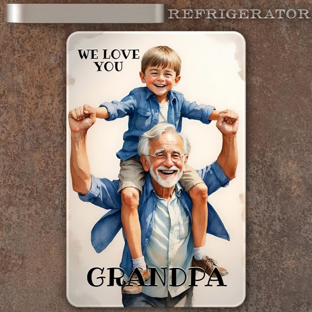 Flexible Nous t'aimons Grand-Père Photo Flexi Magnet (Flexible magnet featuring your custom photo. You can customize the "We love you grandpa" texts)