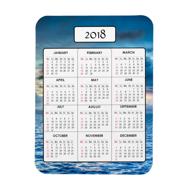 Flexible Ocean Sunset 2018 - Magnet calendrier (Vertical)