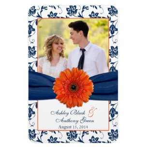 Flexible Orange Daisy Navy Blue Floral Mariage Photo Magnet