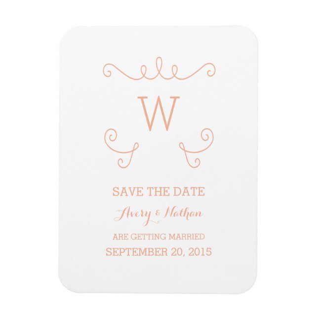 Flexible Orange Whimsical Flourish Save the Date Magnet (Vertical)
