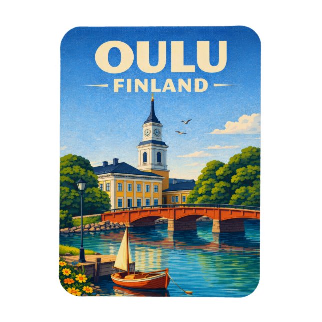 Flexible Oulu Finland Fridge Magnet Vintage Travel Art (Vertical)