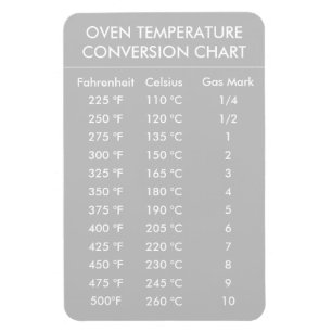 Flexible oven temperature conversion chart grey magnet