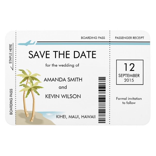 Flexible Palm Tree Boarding Pass Magnet Réservez la date (Horizontal)
