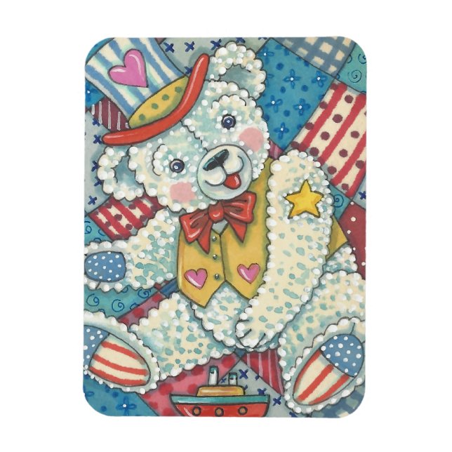 FLEXIBLE PATRIOTIQUE TEDDDY BEAR & QUILT MAGNET (Vertical)